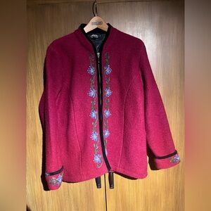 Icelandic Design boiled wool Embroidered Red Women's Jacket Size M